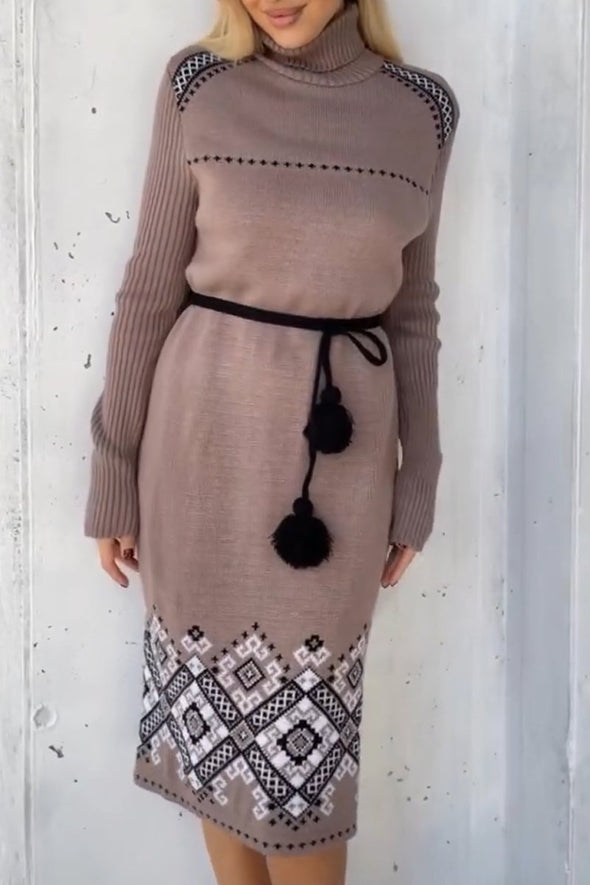 Women's Daily Casual Contrast Pattern Sweater Dress