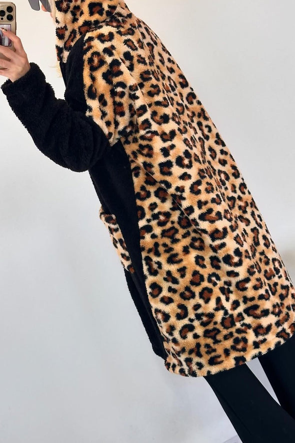 Women's leopard print patchwork hooded jacket