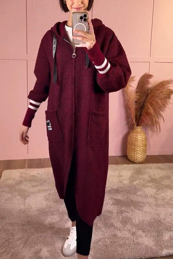 Women's Casual Hooded Zip-up Woolen Coat