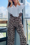 Women's casual leopard print patchwork shirt suit