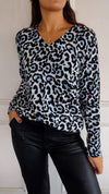 V-neck Long-sleeved Leopard Print Casual Top