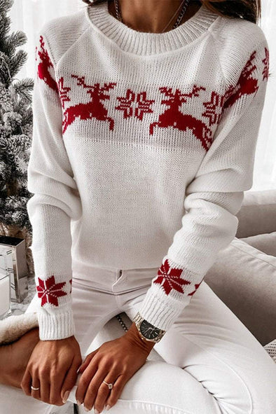 Women's Christmas Elk Jacquard Knitted Sweater