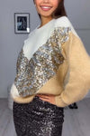 Women's Casual Contrast Color Sequined Sweater