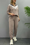 Women's Casual Contrast Color Stand Collar Half-Zip Sports Suit