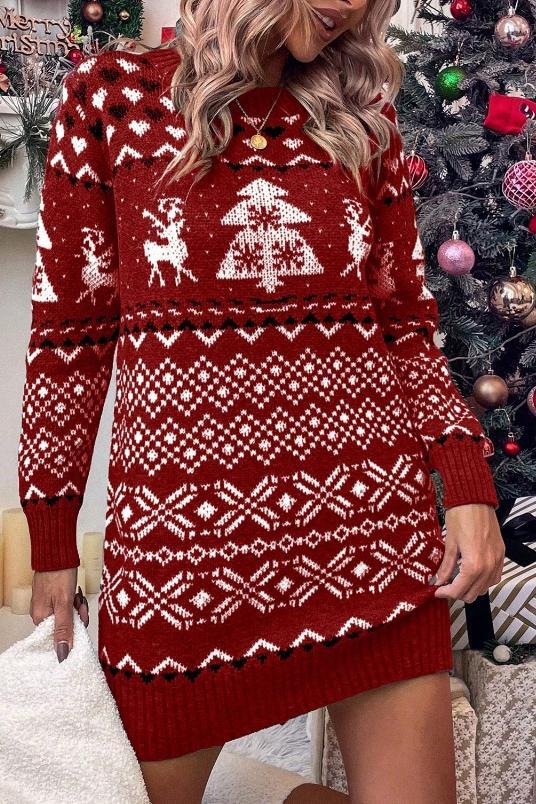 Women's Christmas Crew Neck Knitted Dress