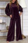 Women's Casual Solid Color Velvet Round Neck Slit Hem Suit