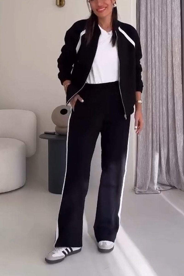 Women's Casual Round Neck Contrast Color Two Piece Suit