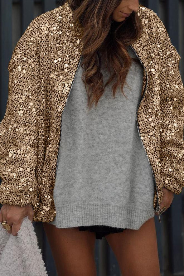 Women's Casual Solid Color Sequined Jacket