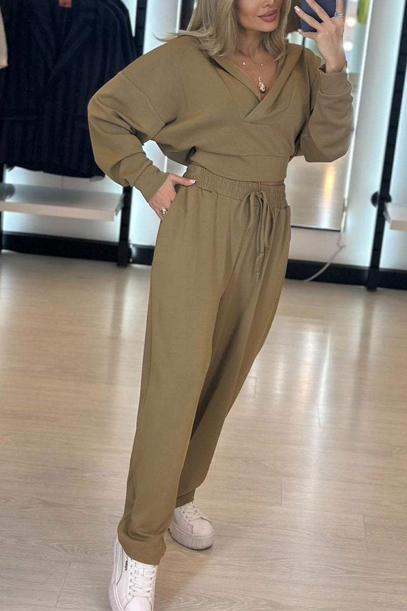 Women's Casual Hooded Navel-baring Two-piece Suit