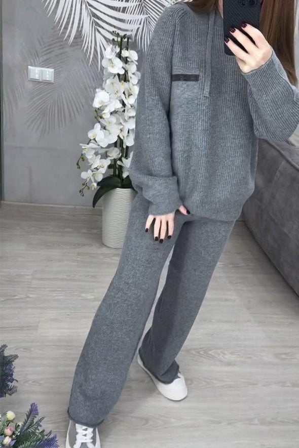 Women's Hooded Long-sleeved Knitted Sweater Two-piece Set