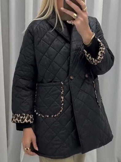 Women's Leopard Print Patchwork Cotton Coat