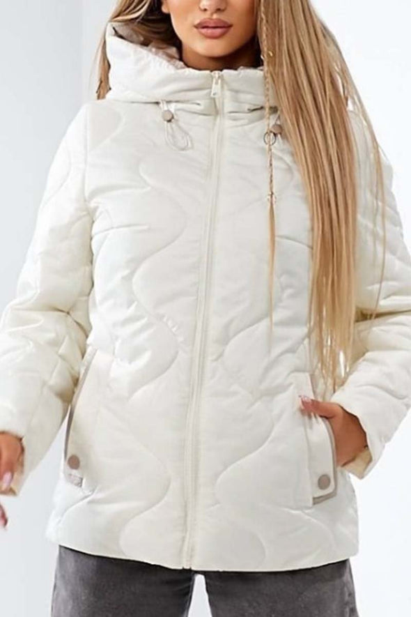 Women's casual hooded solid color short cotton coat