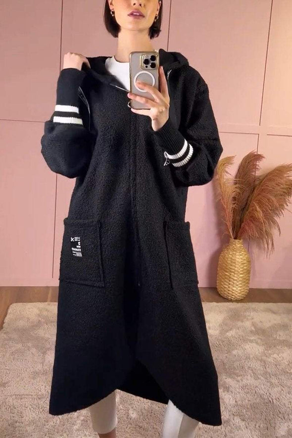 Women's Casual Hooded Zip-up Woolen Coat