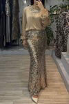 Women's Round Neck Long Sleeve Sequined Skirt Two Piece Suit