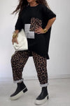 Women's leopard print crew neck casual suit