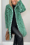 Women's Fashionable Leopard Lapel Faux Fur Winter Mid-Length Coat