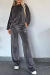 Women's One-shoulder Long-sleeved Velvet Casual Suit