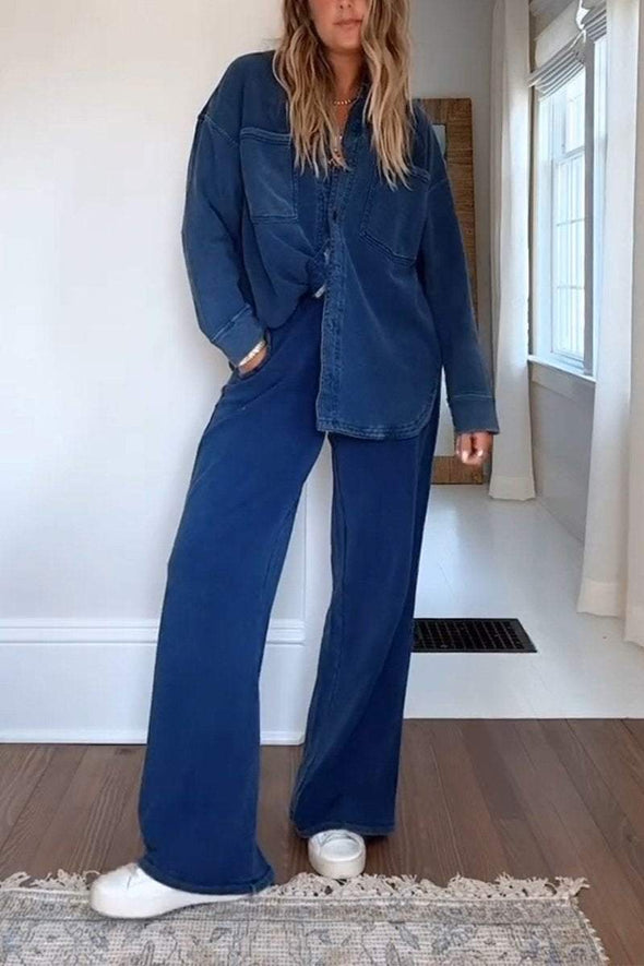 Women's Casual Lapel Single-breasted Denim Two-piece Suit