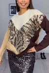 Women's Casual Contrast Color Sequined Sweater