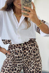 Women's casual leopard print patchwork shirt suit