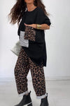 Women's leopard print crew neck casual suit