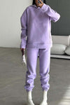 Women's casual solid color hooded sports sweatshirt suit