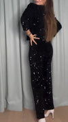 Women's Round Neck Sequined Top and Trousers Set