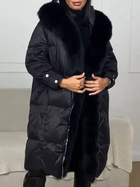 Women's Solid Color Fur Collar Hooded Cotton Coat