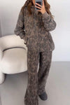 Women's Leopard Print Hoodies and Trousers Set