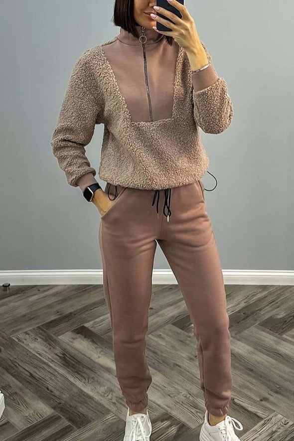 Women's casual sports stand collar sweatshirt suit