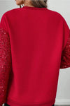 Ladies Casual Sleeve Sequin Patchwork Sweatshirt