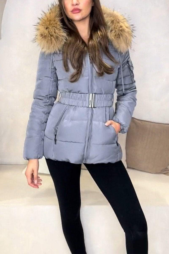 Women's Casual Zipper Fur Collar Short Cotton Coat