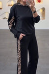 Women's Casual Leopard Print Patchwork Two-Piece Set