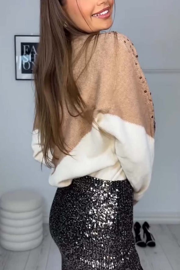 Women's Casual Contrast Color Sequined Sweater