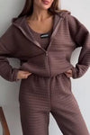 Women's Casual Sports Solid Color Textured Hooded Three-piece Set