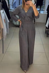 Women's V-neck Solid Color Jumpsuit