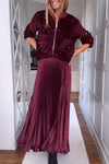 Women's Casual Solid Color Sequin Cardigan Pleated Skirt Two Piece Set