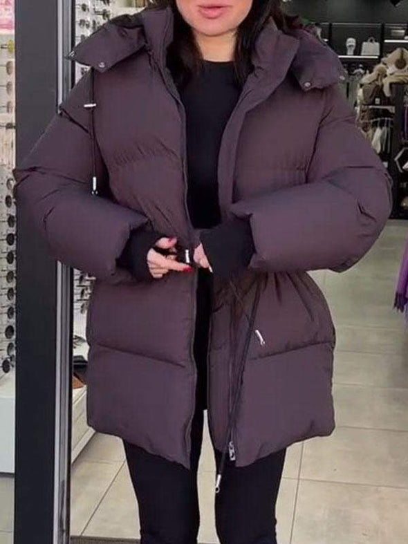 Women's Solid Color Hooded Cotton Coat