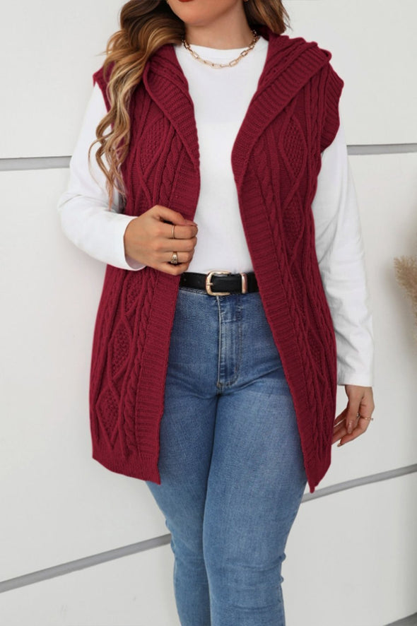 Women's casual sleeveless hooded knitted cardigan