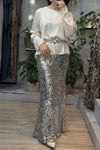 Women's Round Neck Long Sleeve Sequined Skirt Two Piece Suit