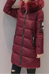 Women's Thickened Mid-length Large Fur Collar Printed Cotton Coat