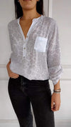 Women's V-neck Long-sleeved Leopard Print Top