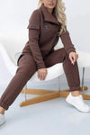 Women's Casual Solid Color Zip Cardigan Two Piece Set