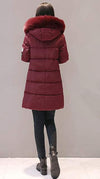 Women's Thickened Mid-length Large Fur Collar Printed Cotton Coat