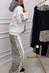 Women's Casual Hooded Leopard Print Patchwork Sweatpants Suit