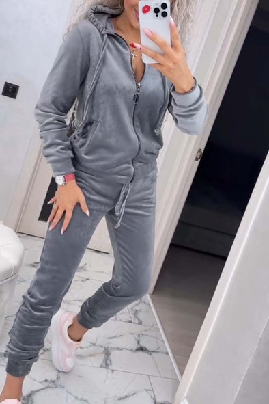 Women's Casual Velvet Hooded Track Suit