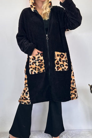 Women's leopard print patchwork hooded jacket