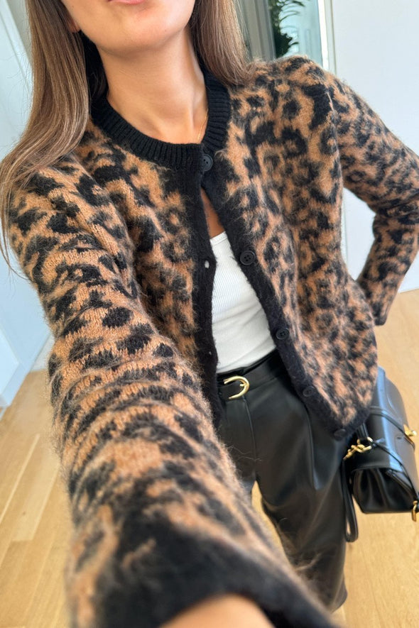 Women's Casual Leopard Print Button Down Cardigan