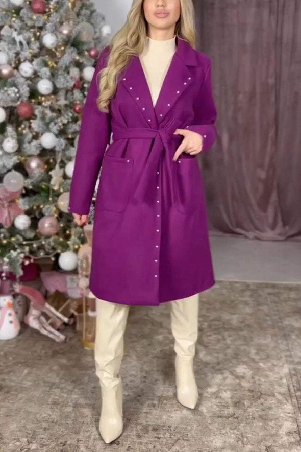 Women's Casual Lapel Beaded Mid-length Trench Coat