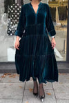 Women's Silk V-neck Long-sleeved Dress